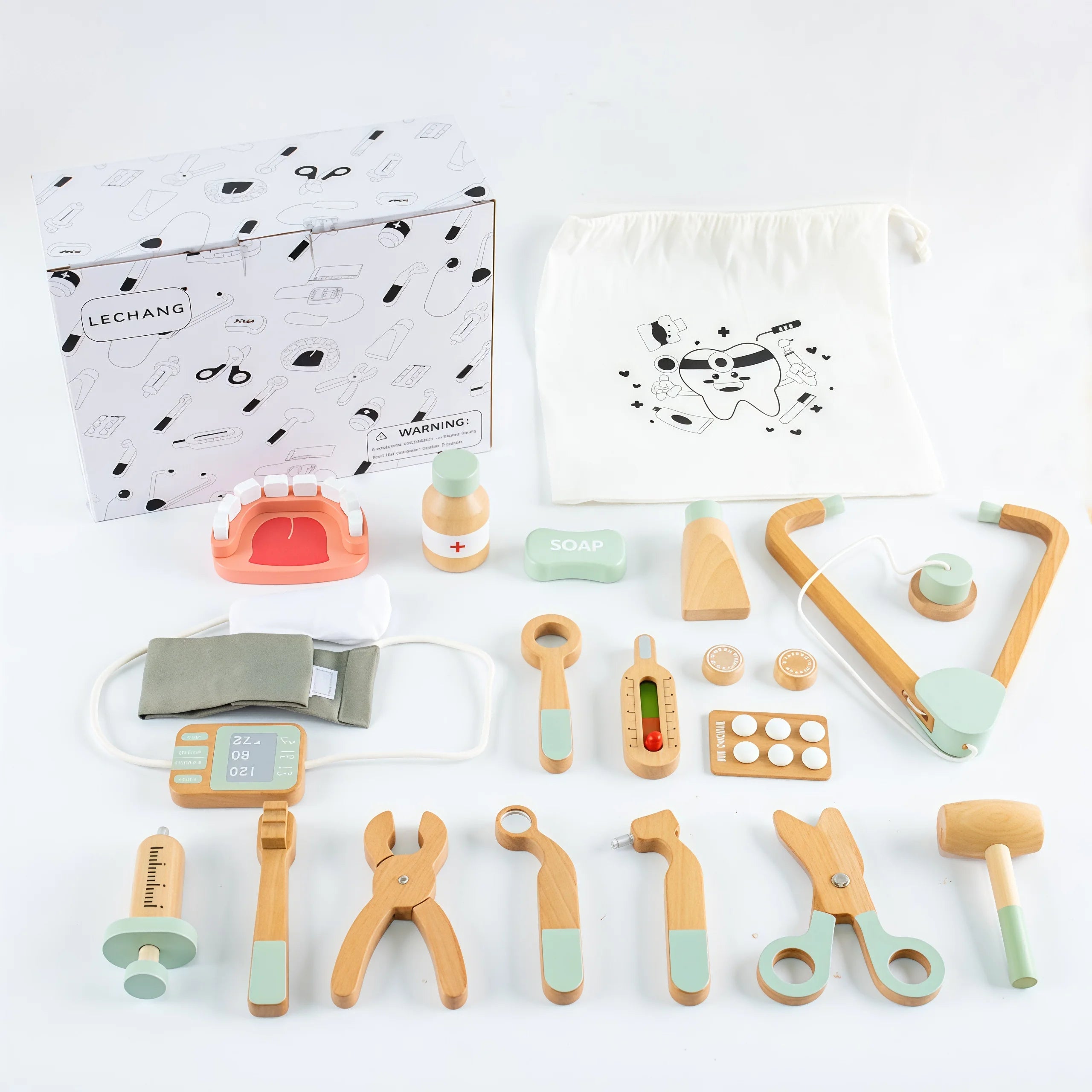 Wooden toy doctor kit - Imagination, learning and care
