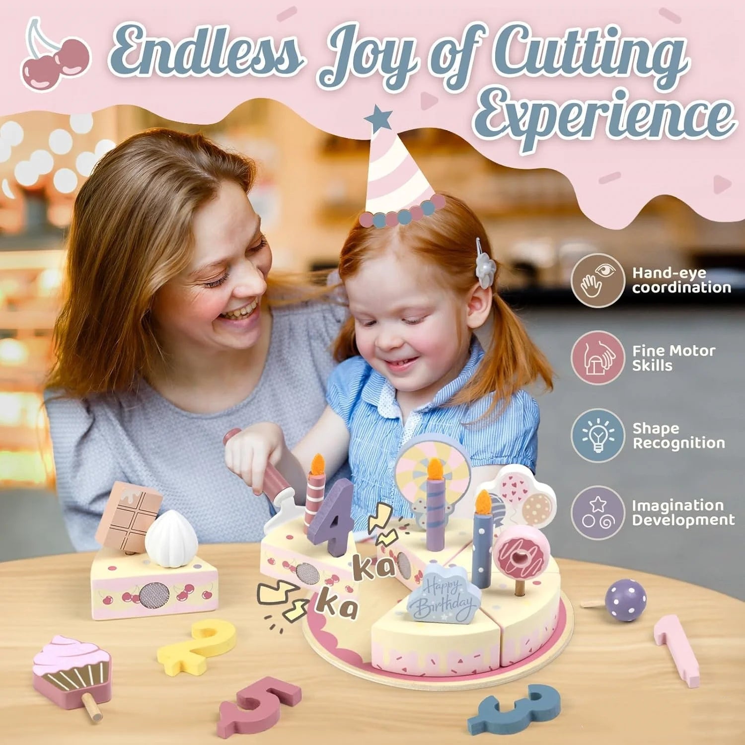 Wooden toy birthday cake - Your child's party anytime