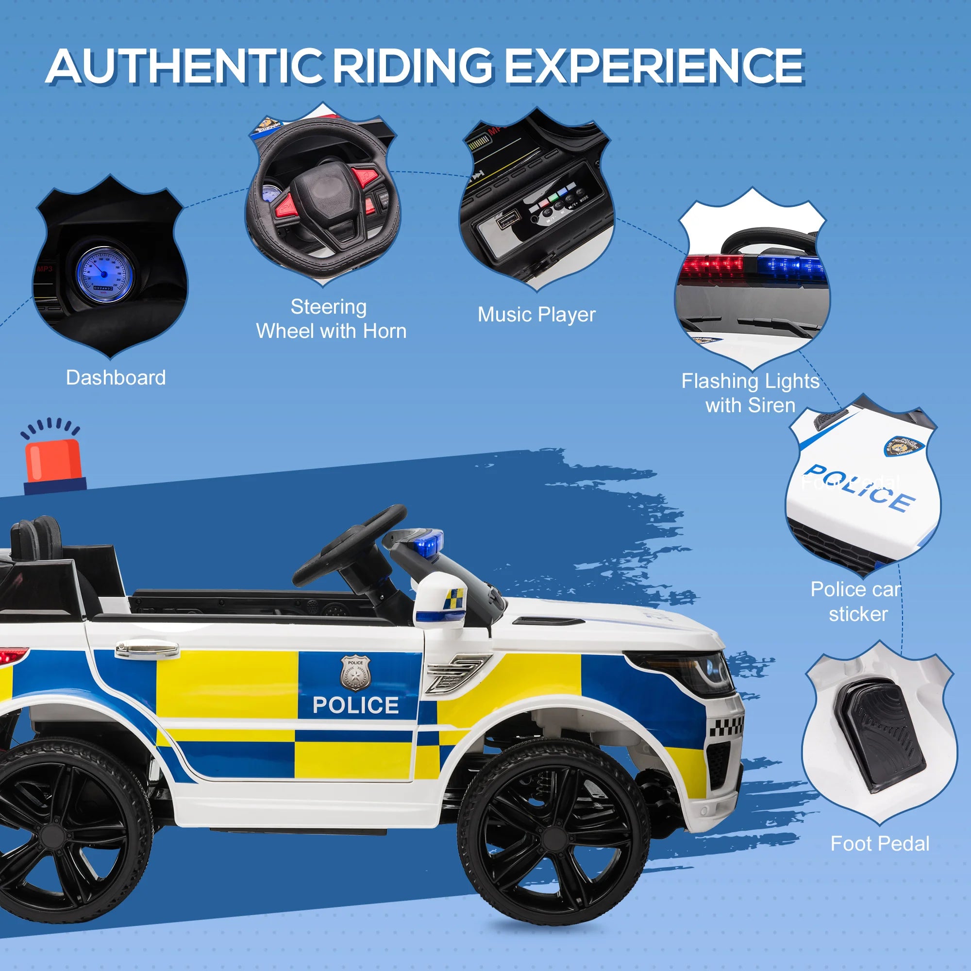 HOMCOM 12V Children's Electric Police Car